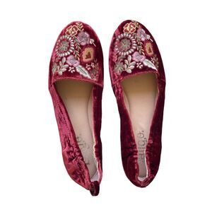 Burgundy Velvet Embroidered Ballet Flats Bohemian Moroccan Latigo Women Size 7.5